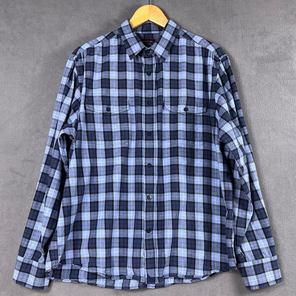 UNTUCKit Flannel Shirt Mens XL Blue Black Plaid Cotton Long Sleeve Button Down